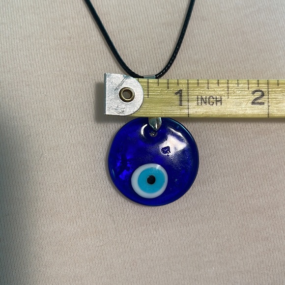 Evil Eye Turkish Glass Pendant with Black Cord Adjustable Necklace - Picture 4 of 5